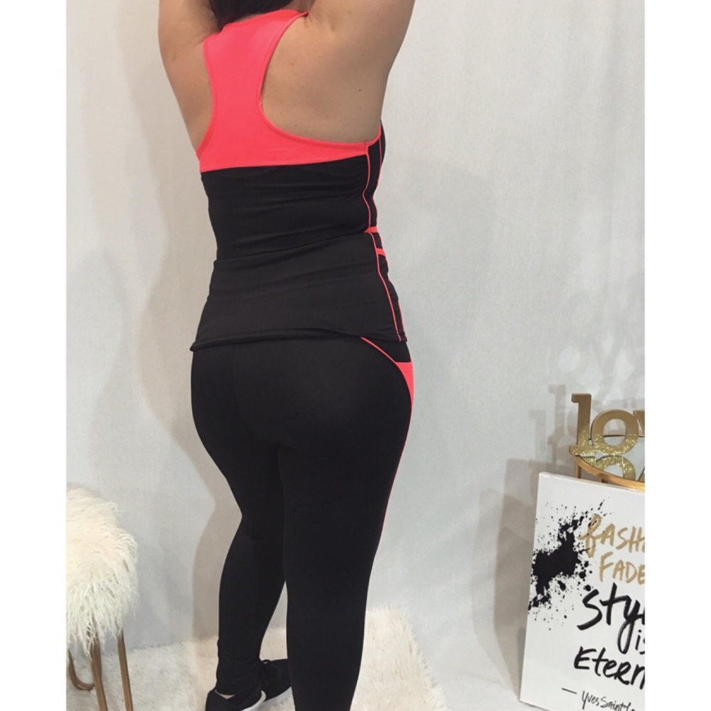 Neon coral yoga work out racer back tank top. - Picture 2 of 3