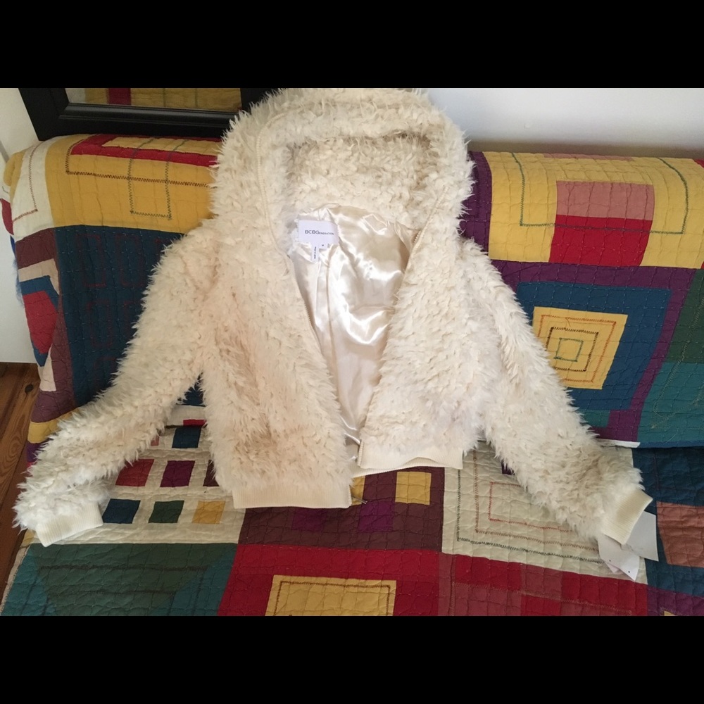 White faux fur BCBG jacket