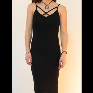 NWOT Black Cross Detail Topshop Midi Dress