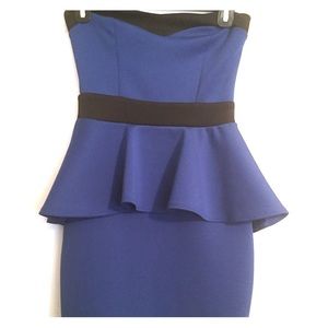 Royal blue peplum dress with black trim