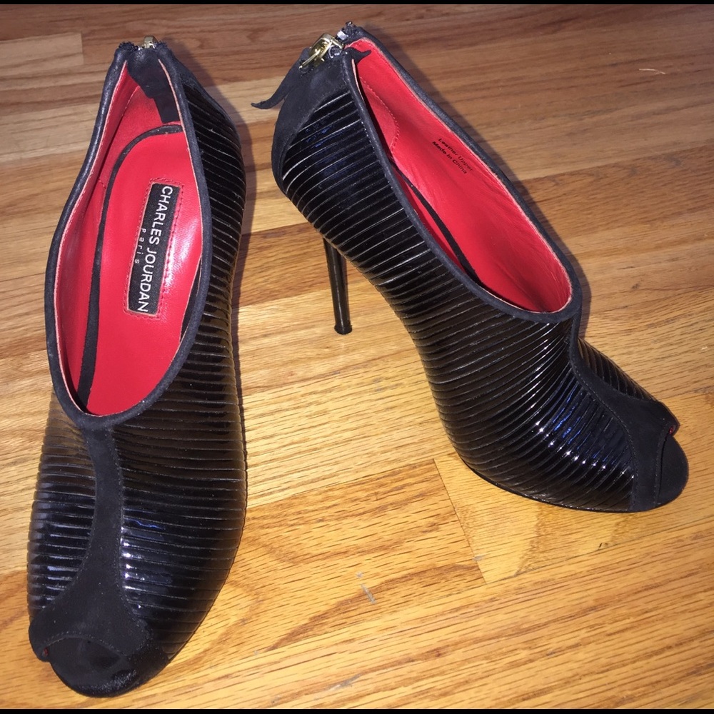 Charles Jourdan Black Patent Leather Ankle Boot