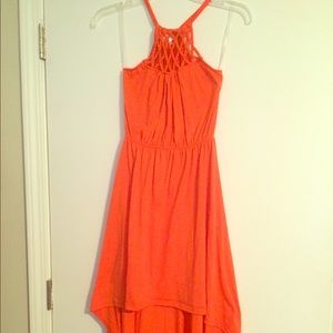 Orange high low dress with crochet halter