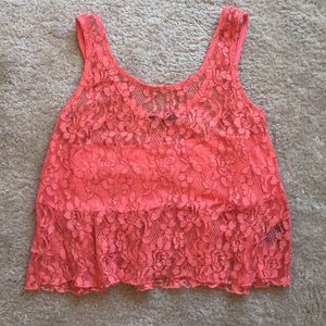 Coral lace crop too