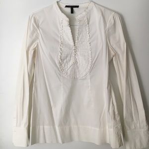 White, ruffle front blouse