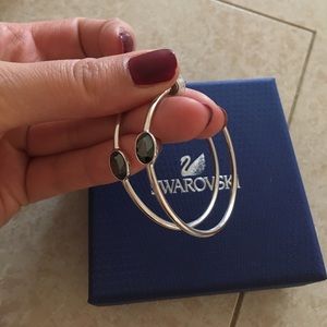 Swarovski black stone hoop earrings