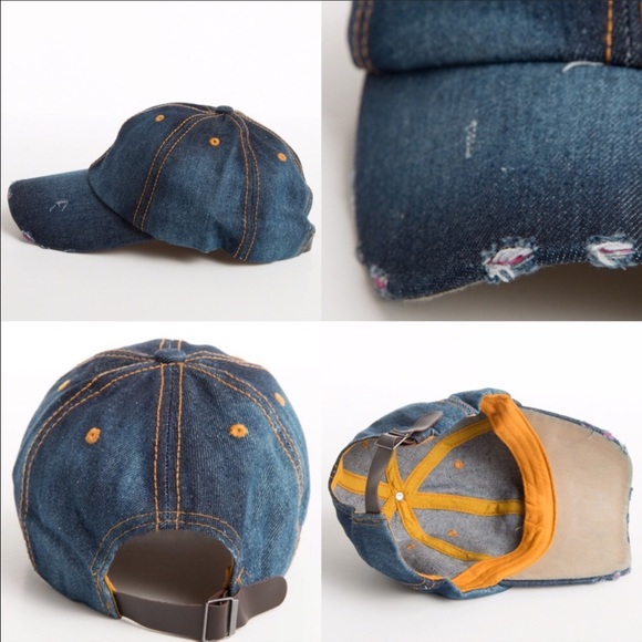 Light Denim Vintage Distressed Baseball Cap - Picture 4 of 7