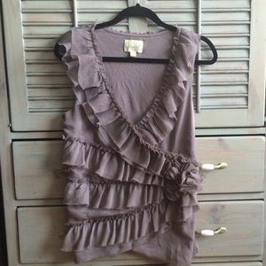 Asymmetrical Ruches Gray Chiffon Top
