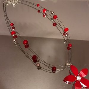 Red flower necklace