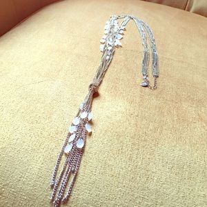 Gold and white stone, long, multi-chain necklace