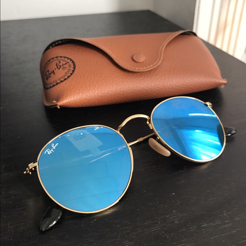 Round blue flash lens Ray Bans