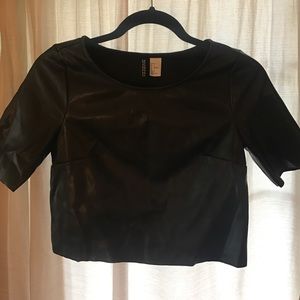 H&M black pleather crop size 2