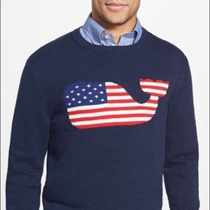 'American Flag Whale' Intarsia Knit Slub Sweater