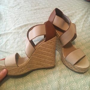 strappy tan cork wedges