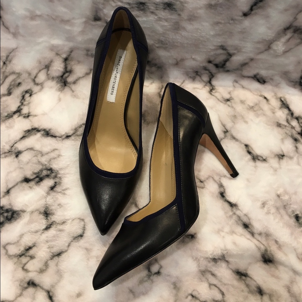 Black and navy DVF heels