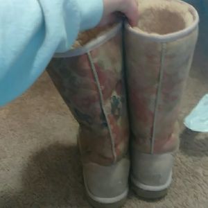 Well loved tall pink floral ugg boots