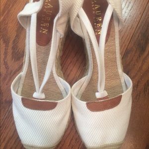 Ralph Lauren Canvas Wedge Pump with Rattan Detail