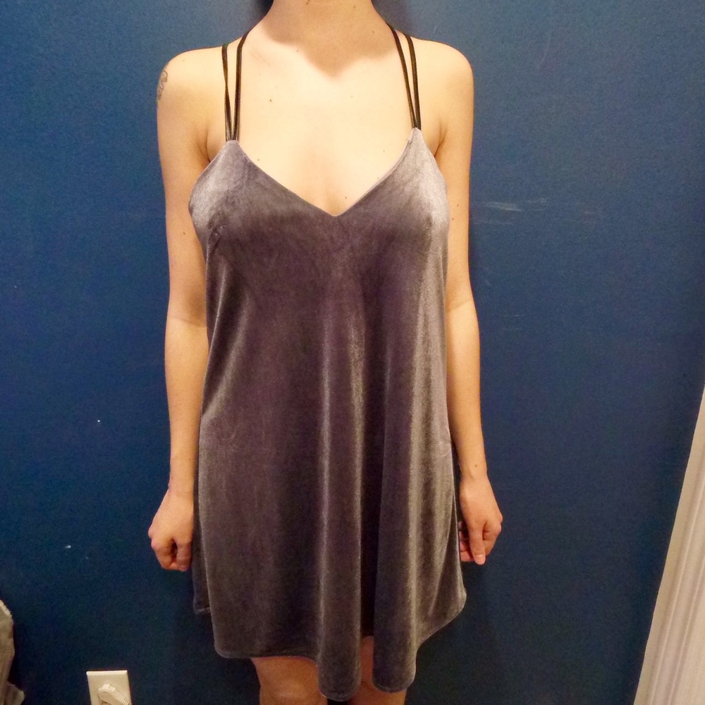 Size S Grey Dress w Black  LeatherSpaghetti Straps