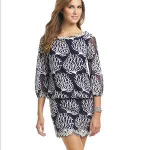 Lily Pulitzer Coral Mesh lace dress. Navy blue
