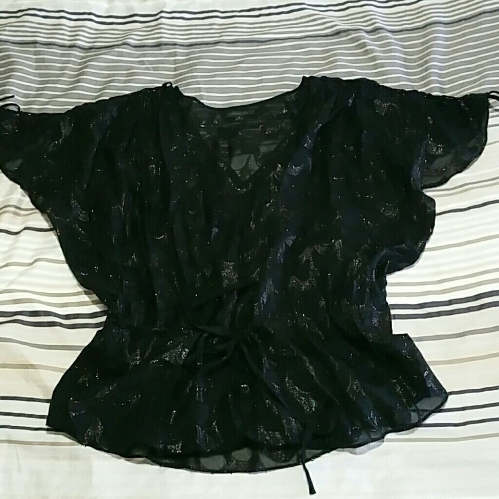 Rachel Zoe Silk Kimono sleeve black silver top 8