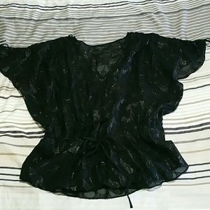 Rachel Zoe Silk Kimono sleeve black silver top 8