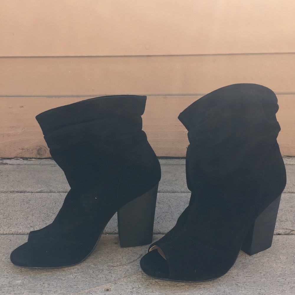 Black Suede Peep Toe Booties