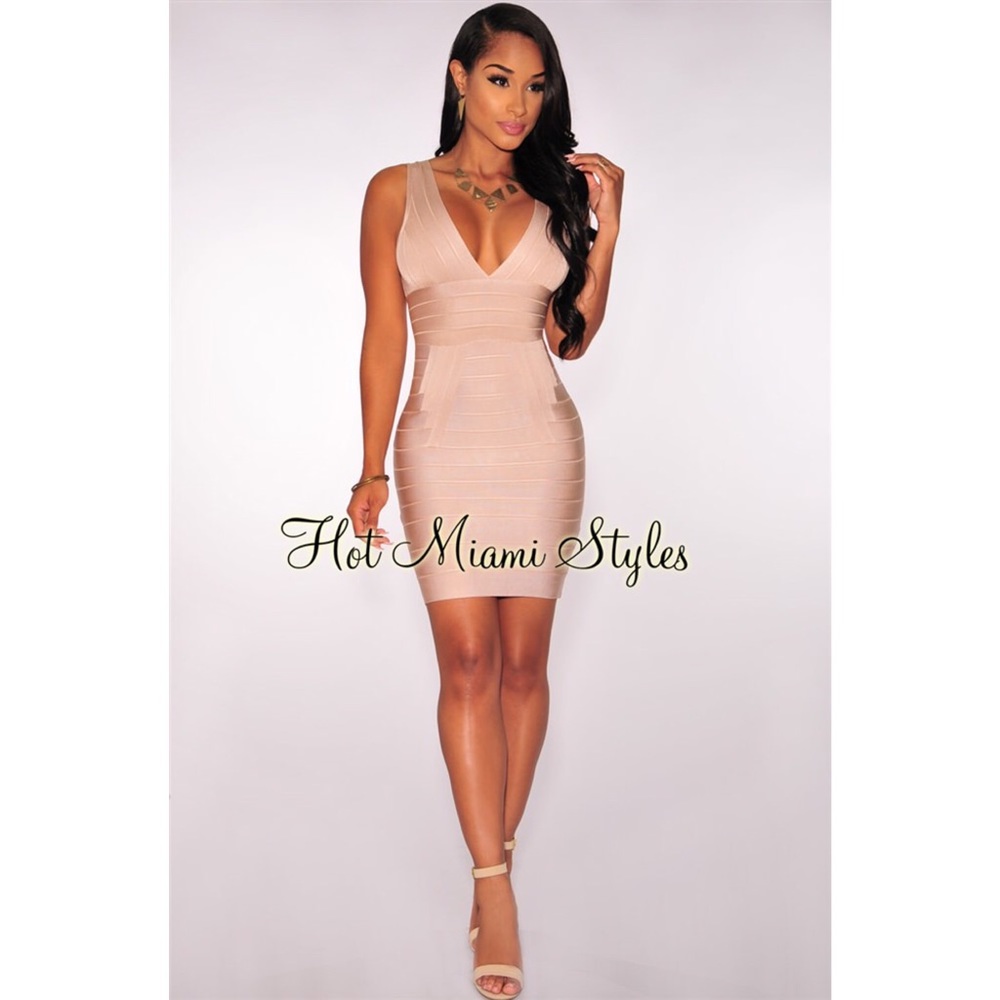 Hot Miami Styles V Neck Bandage Dress
