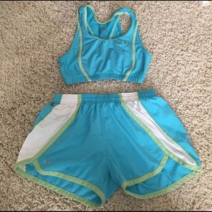 Under Armour running shorts and sports bra. Medium