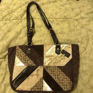 Coach purse in Brown and Gold Patchwork