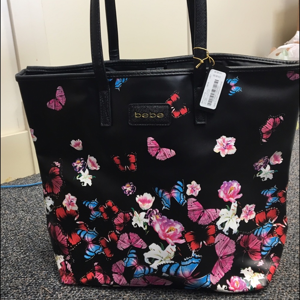 Bebe black w flowers tote bag BRAND NEW WITH TAGS!