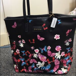 Bebe black w flowers tote bag BRAND NEW WITH TAGS!