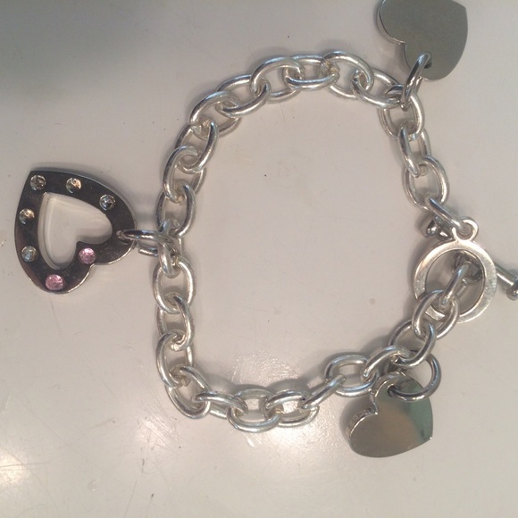 Pretty Silver Costume Charm Bracelet with Hearts - Picture 2 of 4