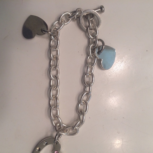 Pretty Silver Costume Charm Bracelet with Hearts - Picture 4 of 4