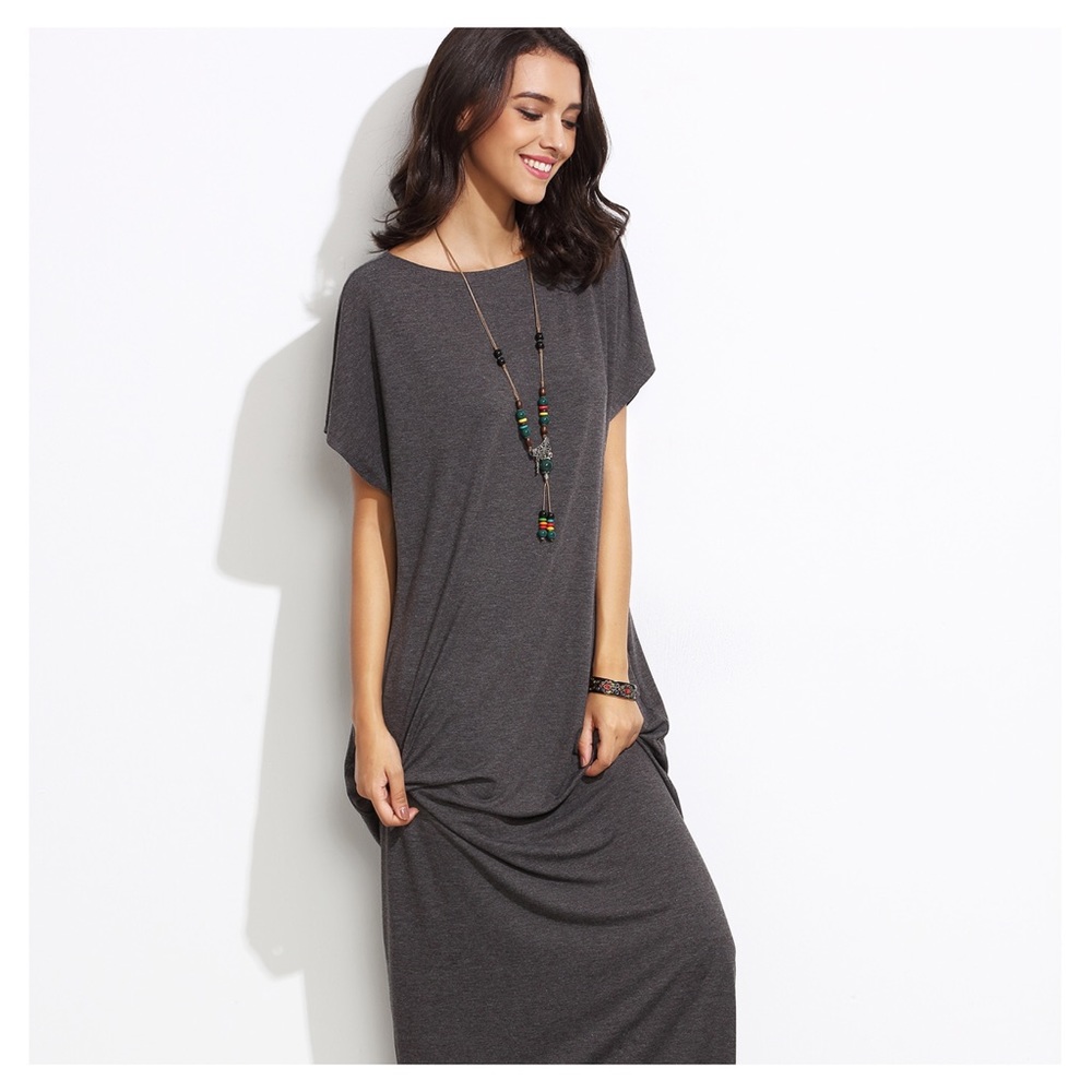 Heather Grey Batwing Cocoon Maxi Dress