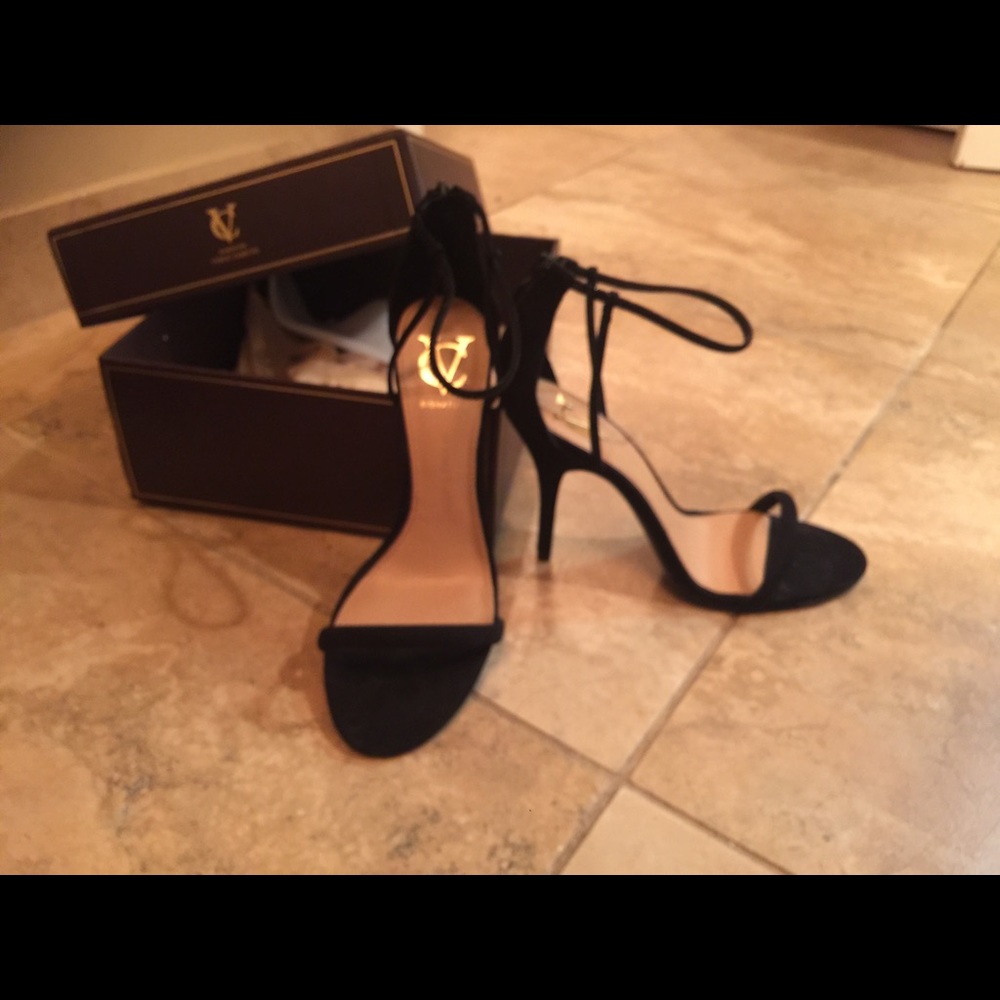 VC Ginny Black Crystal Ankle Strap Heel  8 1/2