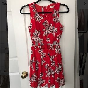 Red floral mini dress with cut outs