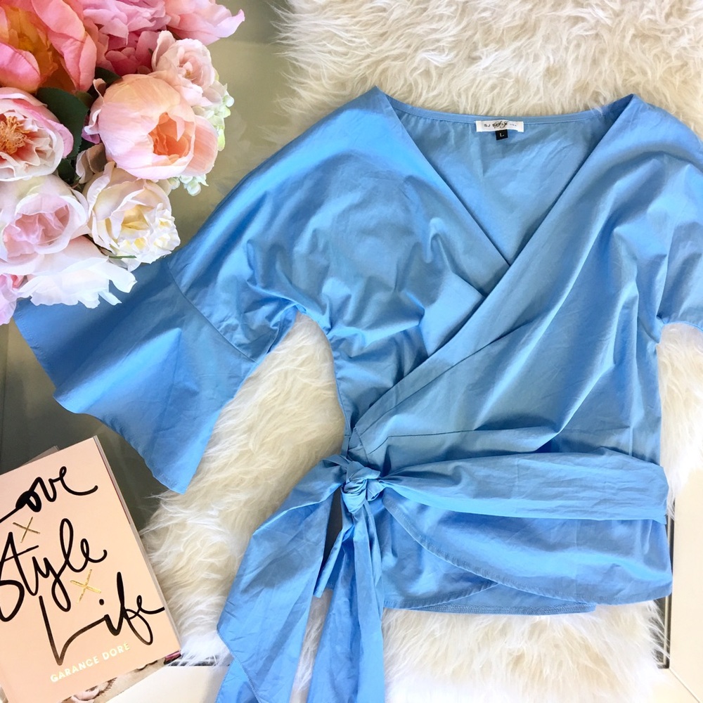 Powder Blue Wrap Blouse - Picture 6 of 8