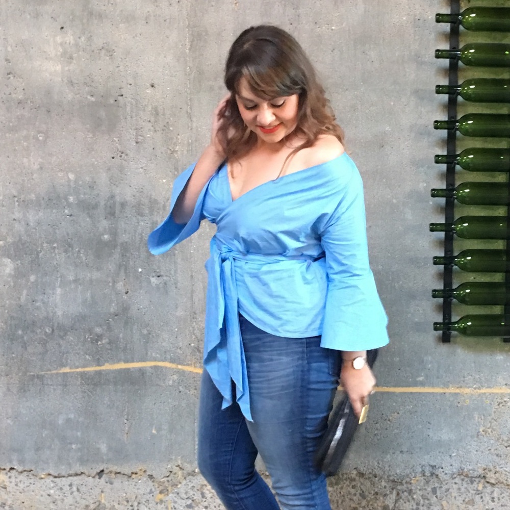 Powder Blue Wrap Blouse - Picture 8 of 8