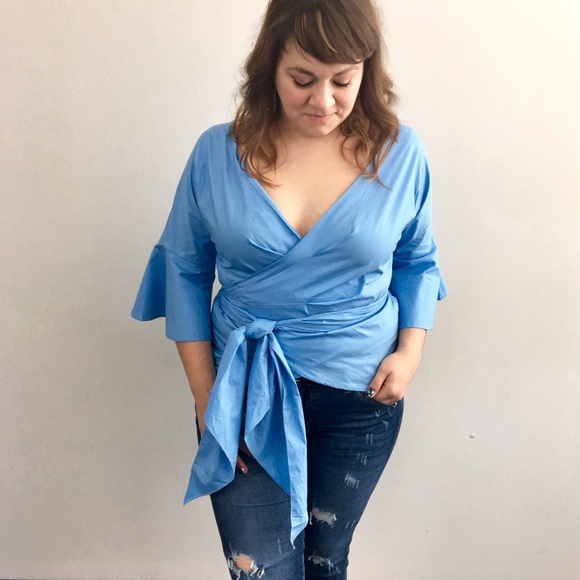 Powder Blue Wrap Blouse - Picture 7 of 8