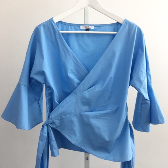 Powder Blue Wrap Blouse - Picture 3 of 8