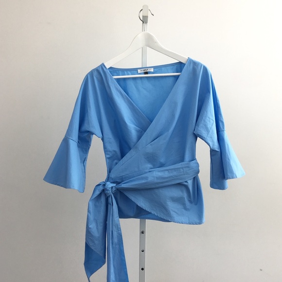 Powder Blue Wrap Blouse - Picture 5 of 8