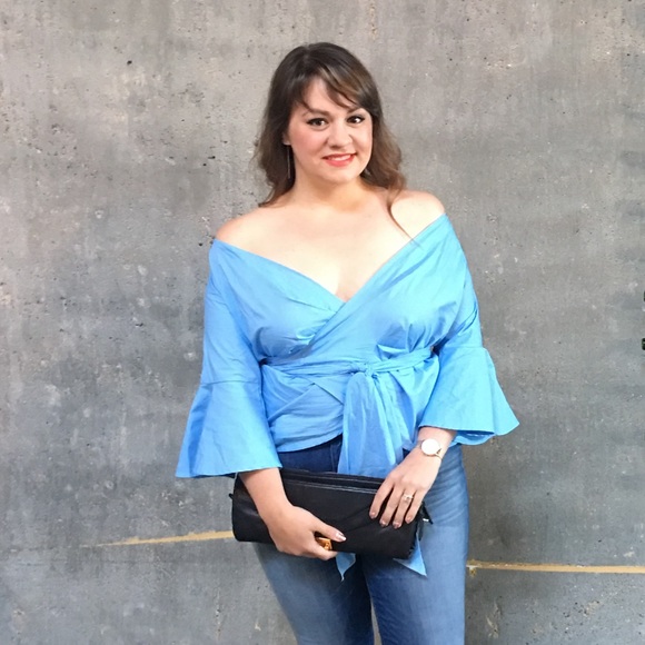 Powder Blue Wrap Blouse - Picture 2 of 8