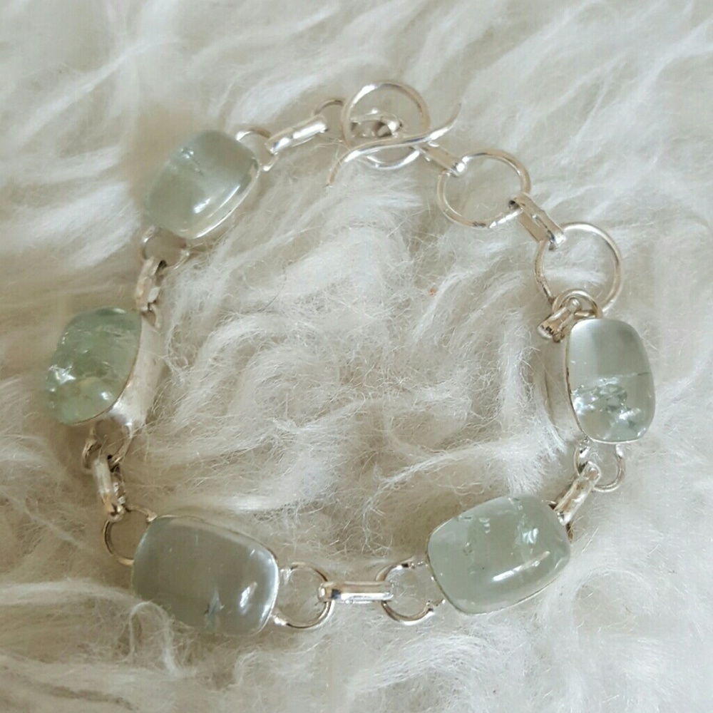 Cracked quartz lt blue sterling silver bracelet