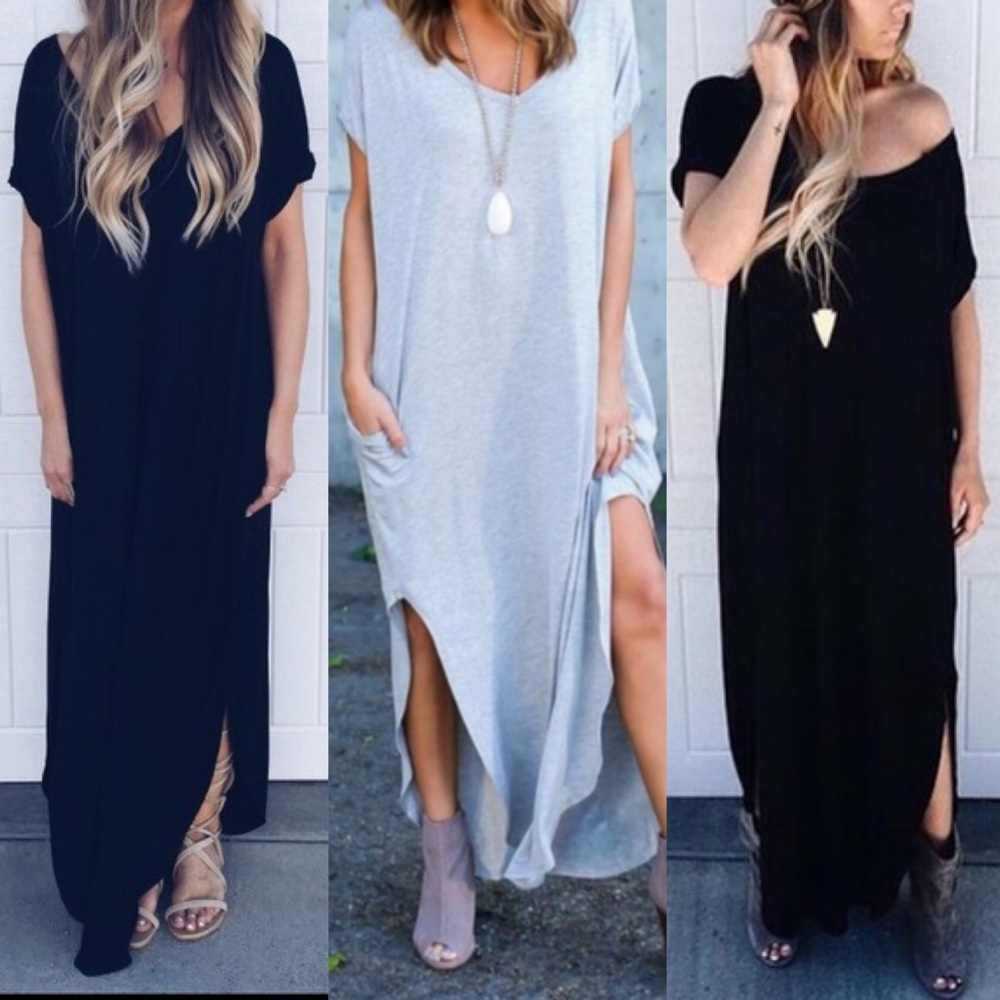 Cozy V neck pockets oversized Side Slit Maxi Dress - Picture 3 of 5