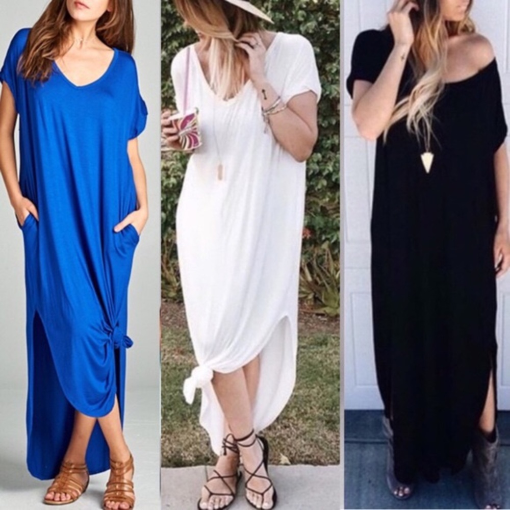 Cozy V neck pockets oversized Side Slit Maxi Dress - Picture 5 of 5