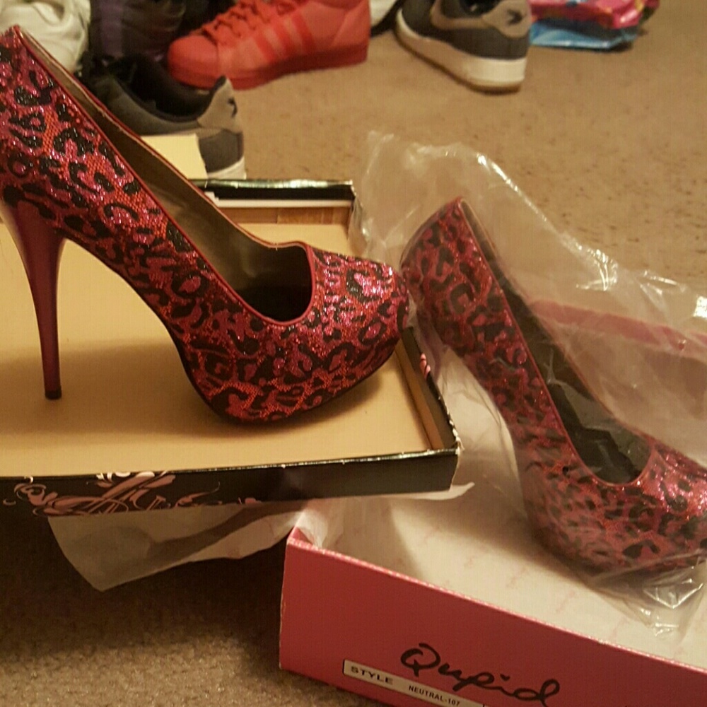 Heels red/fuchsia Leopard glitter