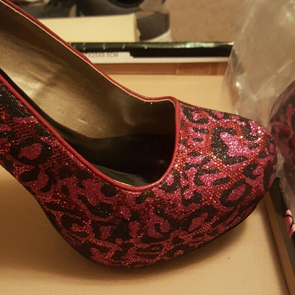Heels red/fuchsia Leopard glitter - Picture 2 of 4