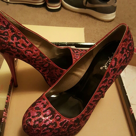Heels red/fuchsia Leopard glitter - Picture 3 of 4
