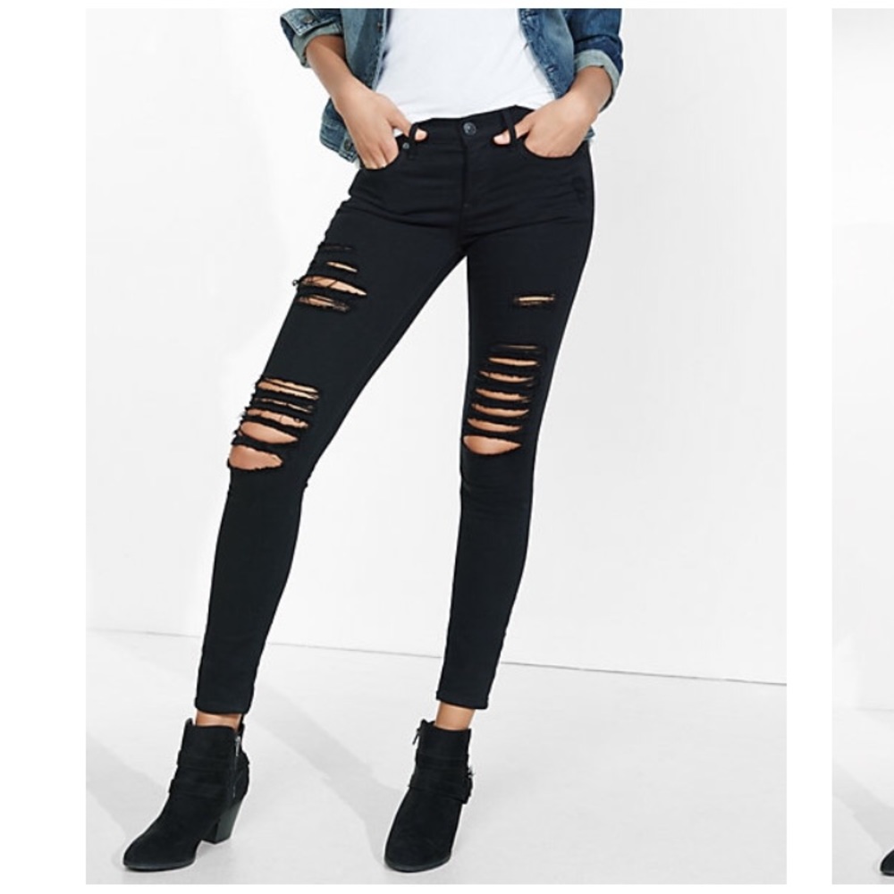 Express black distressed ripped jegging