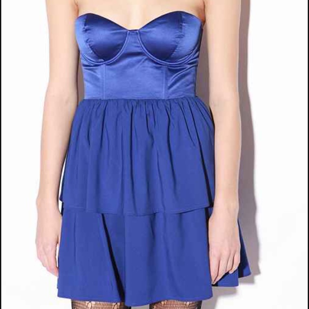 Hawks by Geren Ford blue ruffle bustier dress