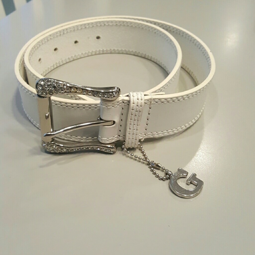 Guess women's white leather belt